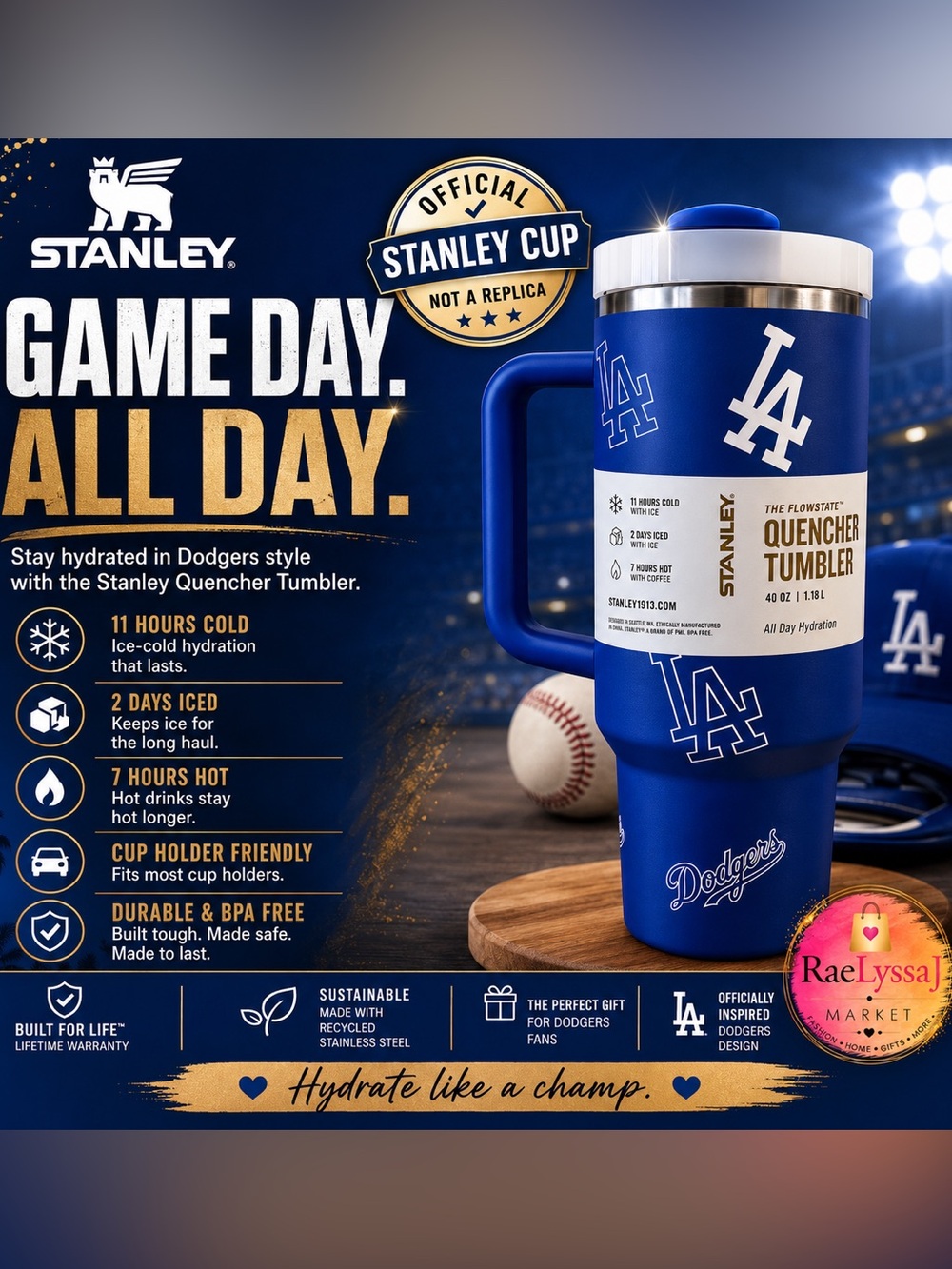 Stanley Dodgers Blue Quencher Tumbler with Handle